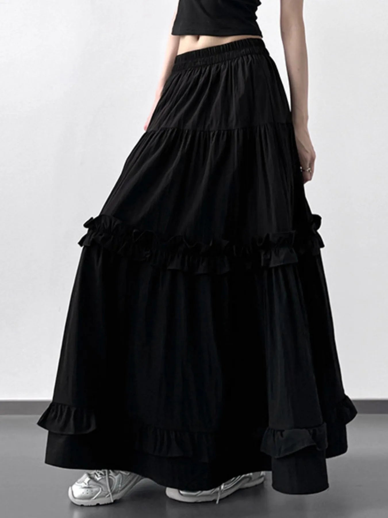 Elastic Waist Ruffle Maxi Skirt - LODIMAE FASHION