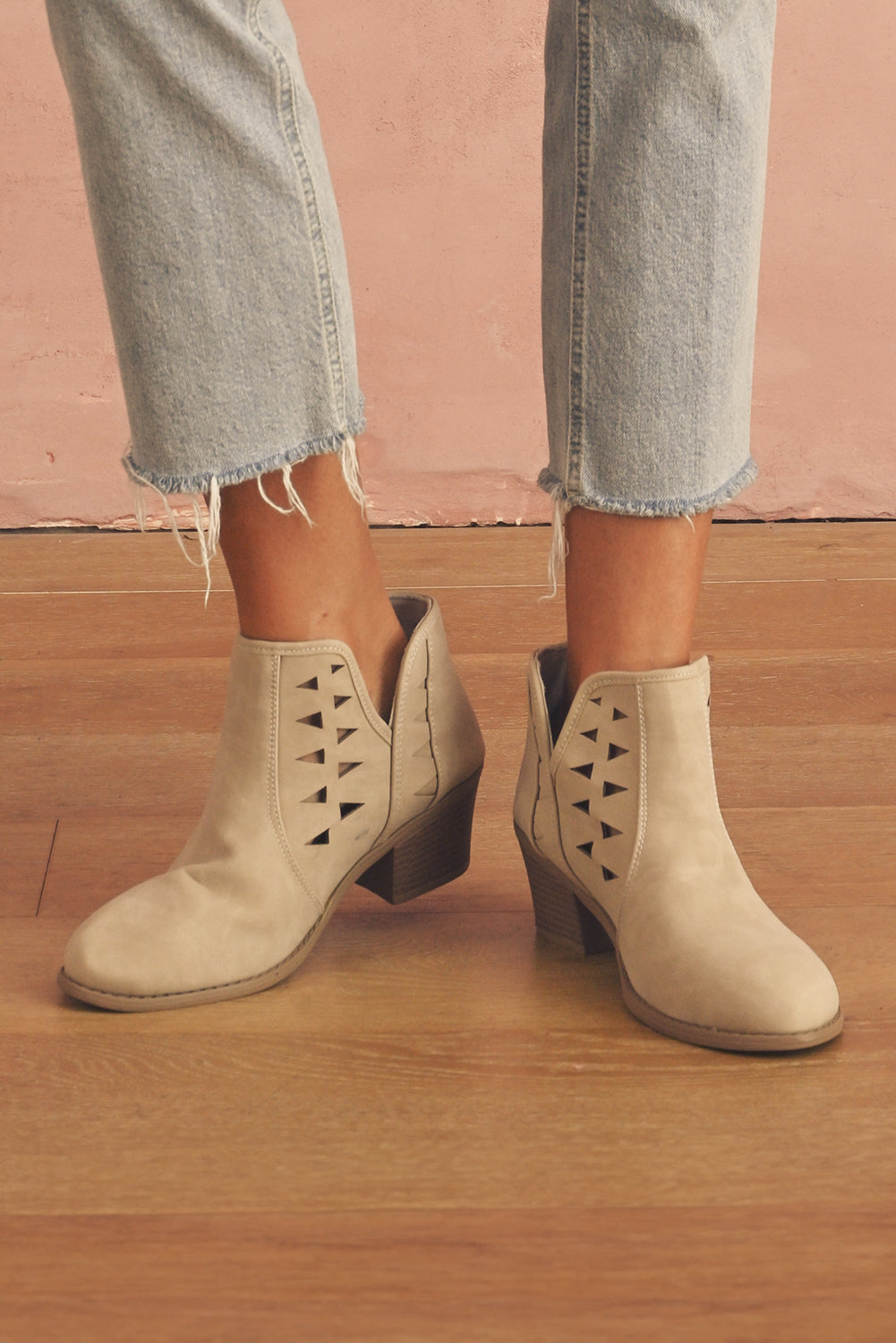 Cut Out Suede Pointed Toe Heeled Ankle Boots - LODIMAE FASHION