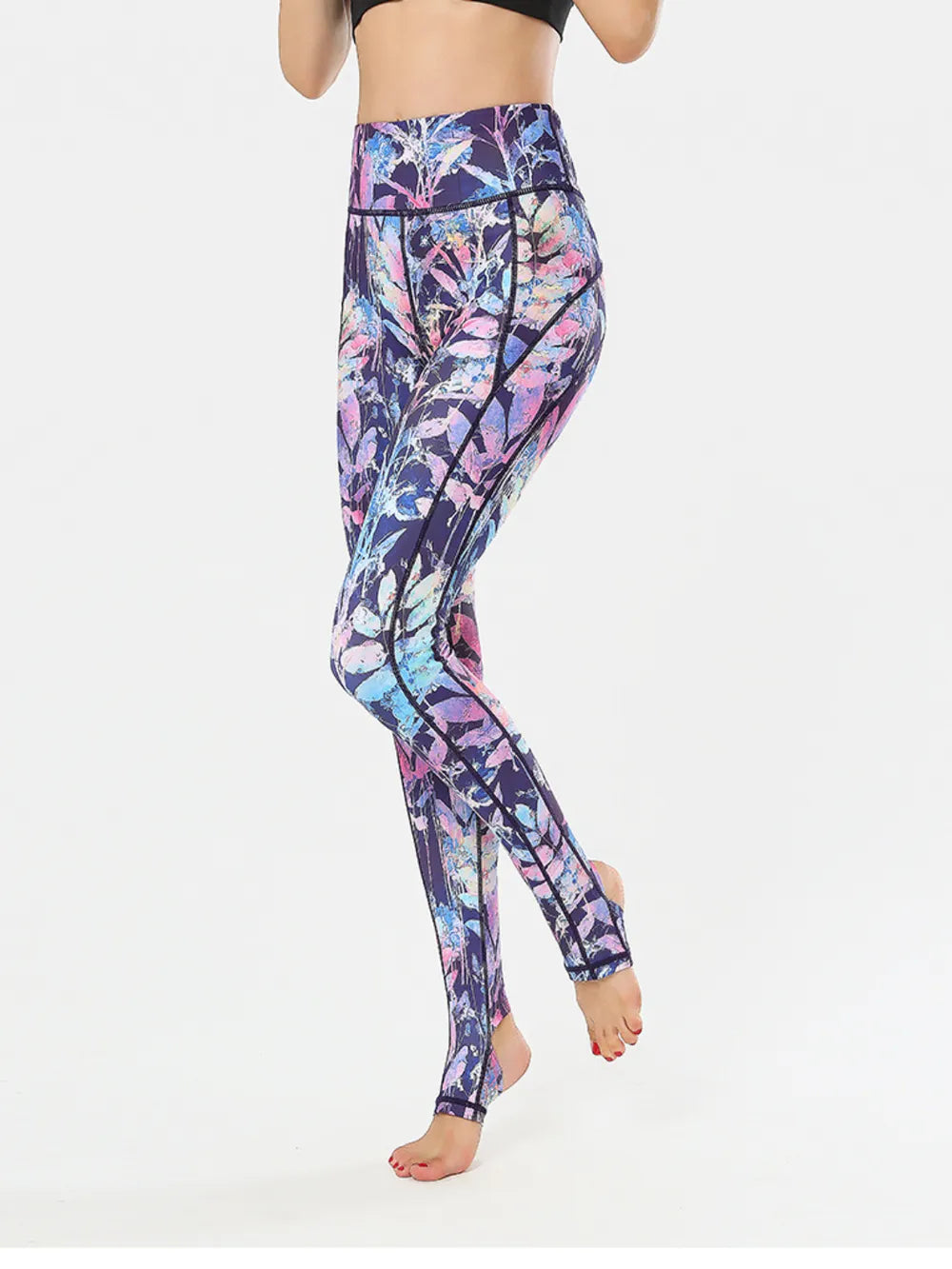 Printed Wide Waistband Active Leggings with Stirrups - LODIMAE FASHION