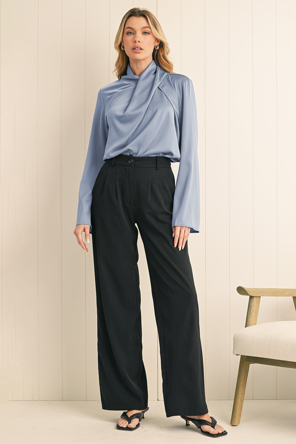 Ivy Asymmetric Turtleneck Elegant Satin Blouse - LODIMAE FASHION