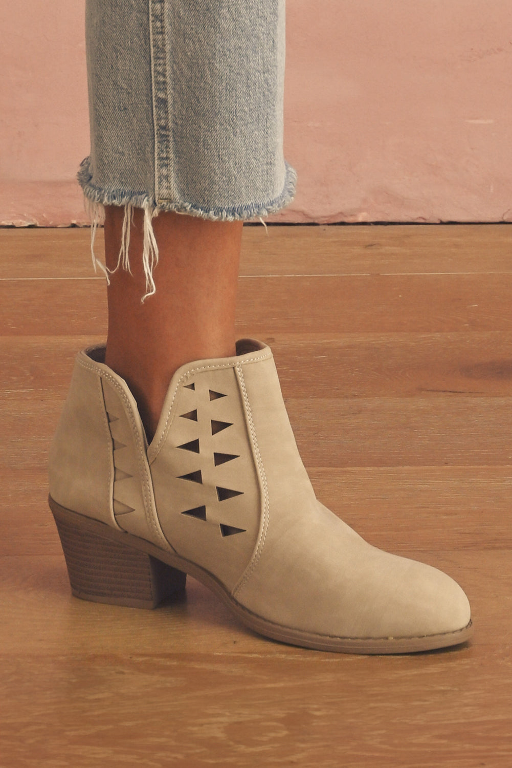 Cut Out Suede Pointed Toe Heeled Ankle Boots - LODIMAE FASHION