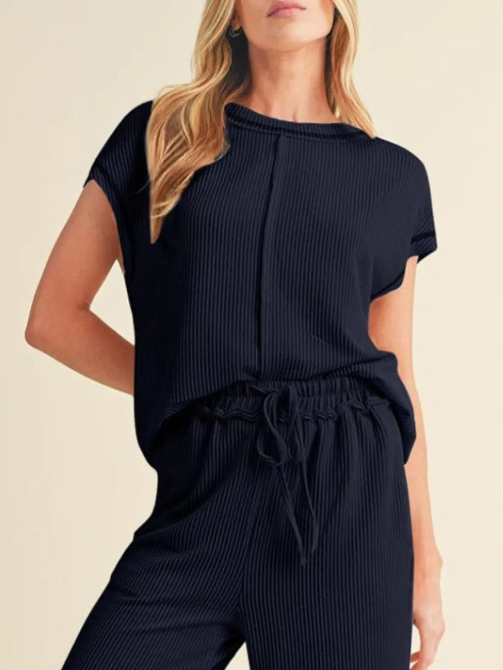 Ribbed Exposed Seam Top and Pants Set - LODIMAE FASHION