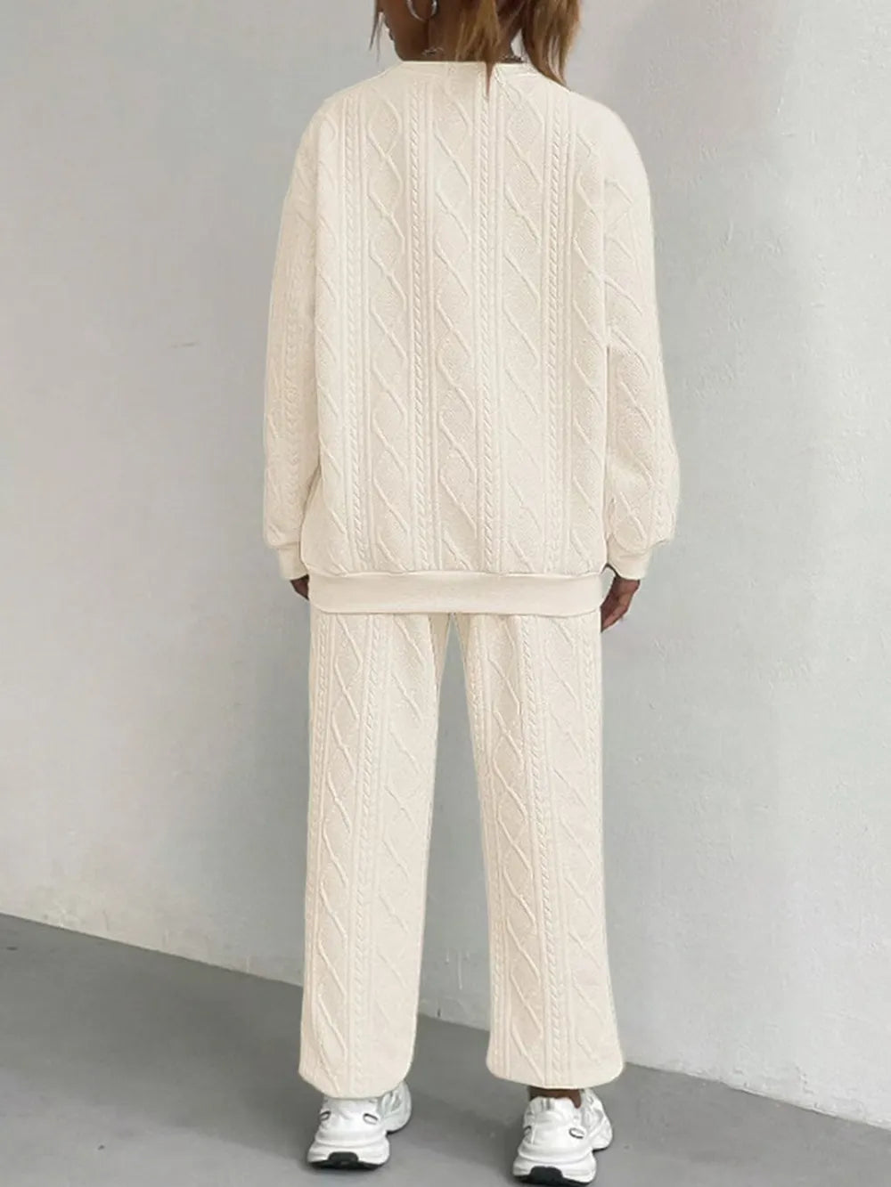 Texture Round Neck Top and Pants Set - LODIMAE FASHION
