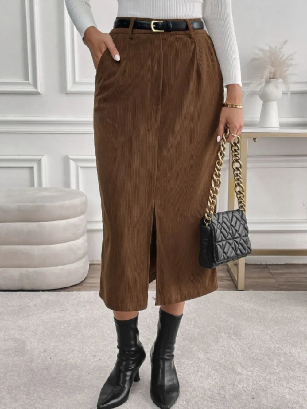 Perfee Slit Midi Skirt with Pockets - LODIMAE FASHION