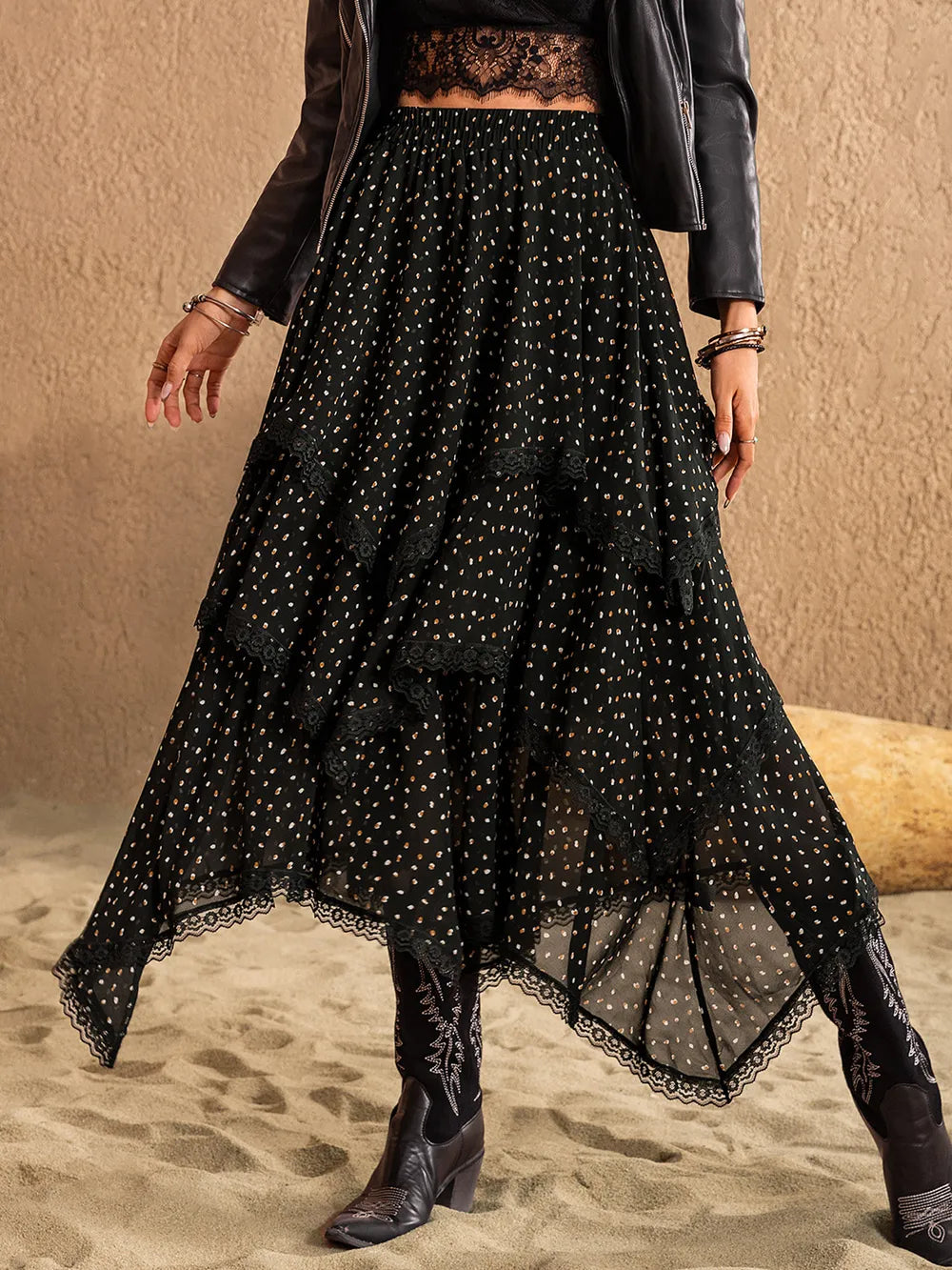 Lace Detail Layered Midi Skirt - LODIMAE FASHION