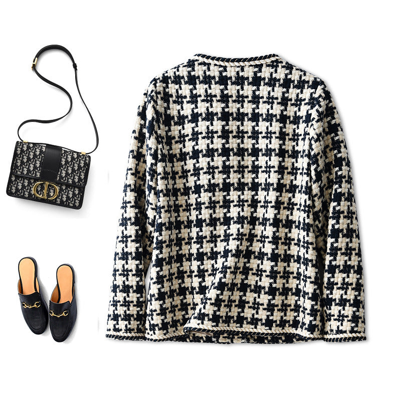Houndstooth Small Fragrance Jacket Women Clothing - LODIMAE FASHION