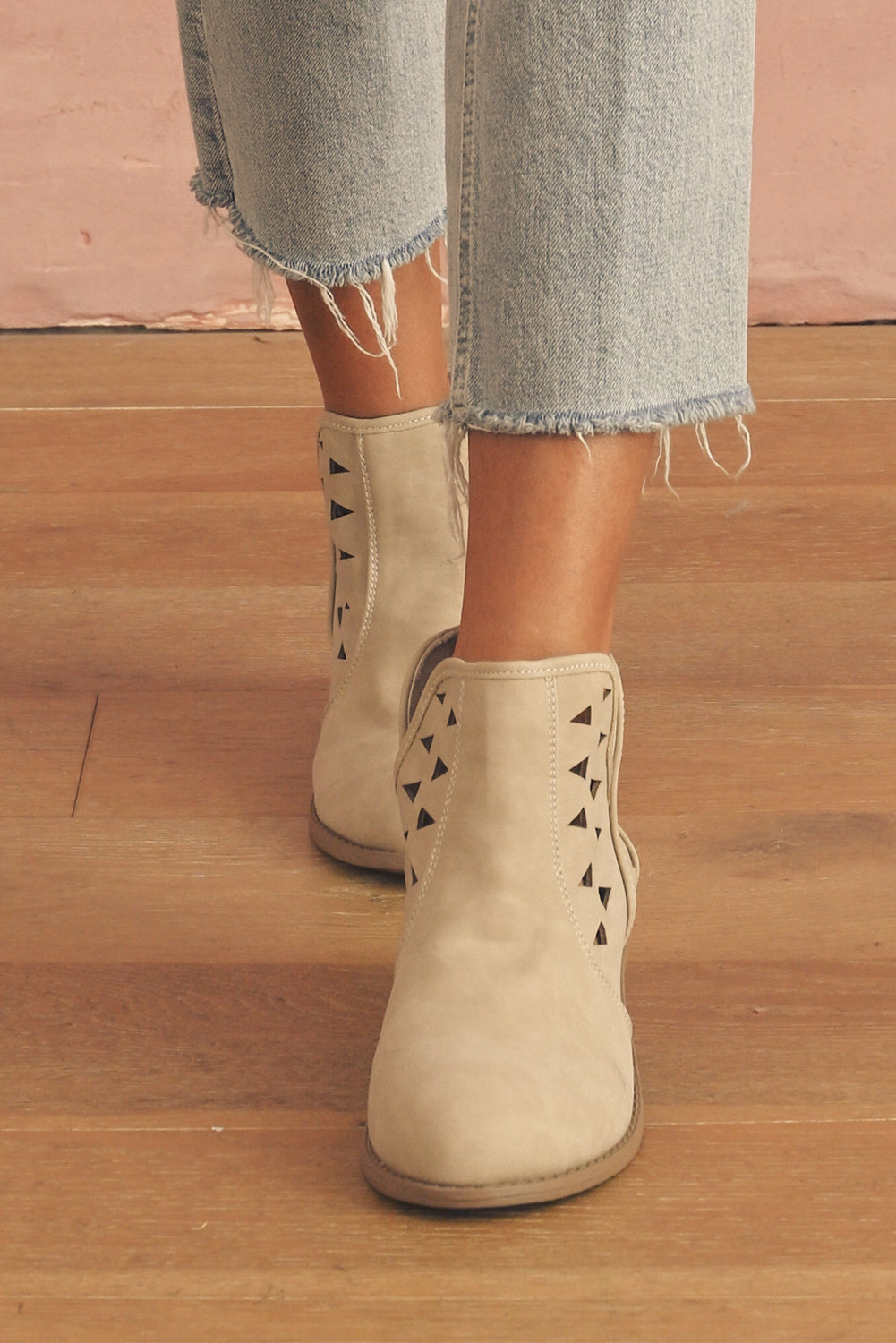 Cut Out Suede Pointed Toe Heeled Ankle Boots - LODIMAE FASHION