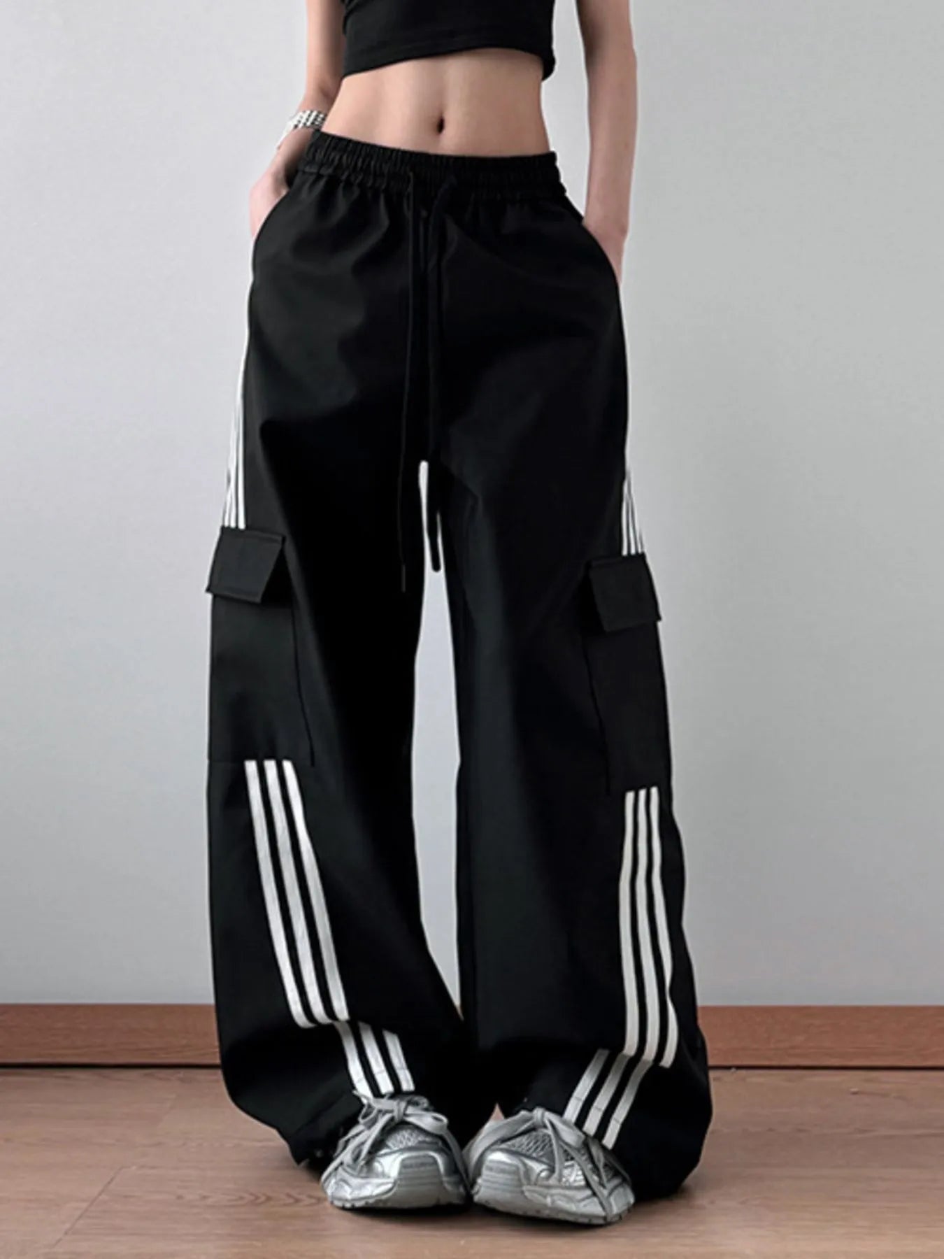 Striped Wide Leg Cargo Pants - LODIMAE FASHION