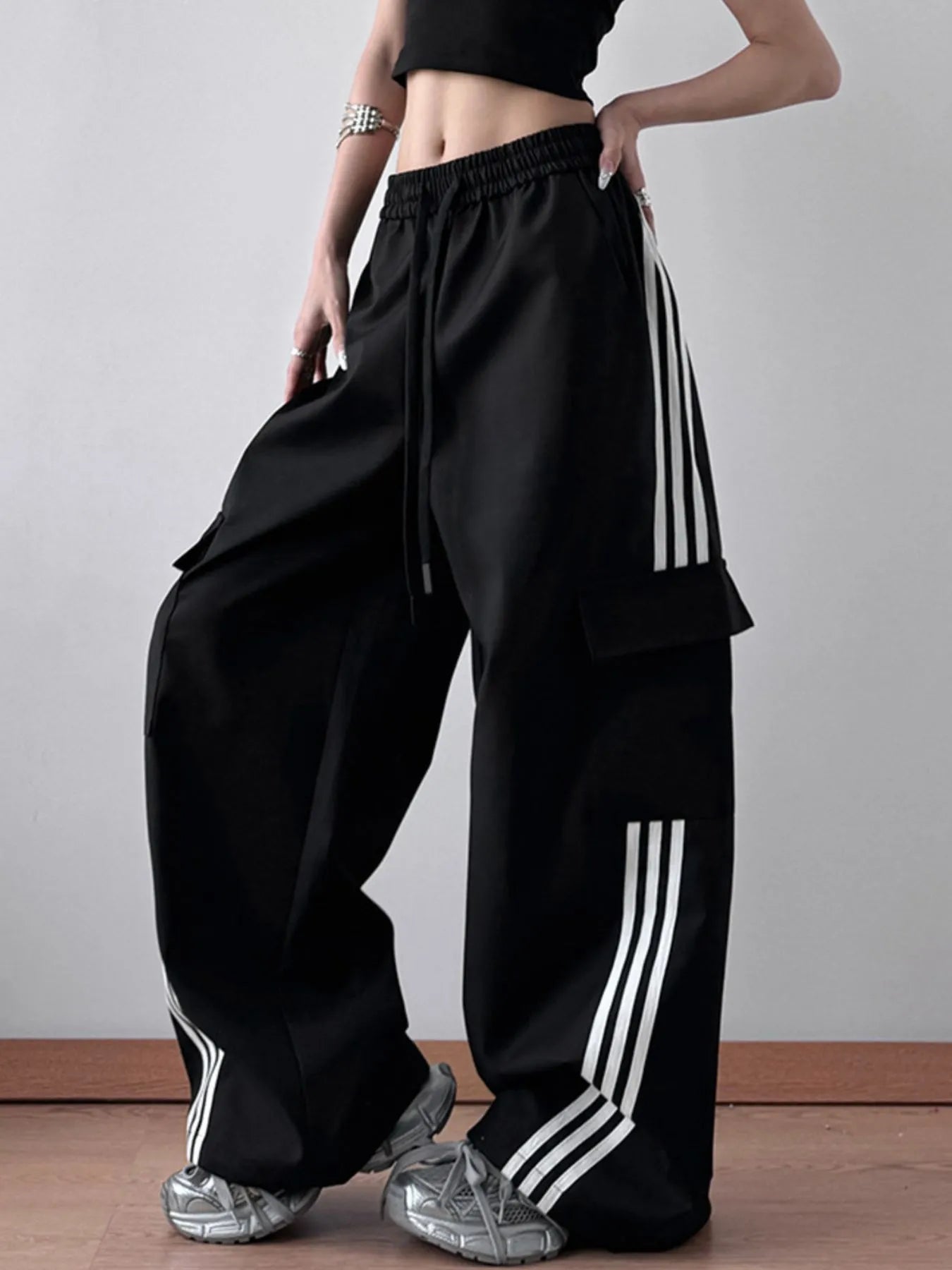 Striped Wide Leg Cargo Pants - LODIMAE FASHION