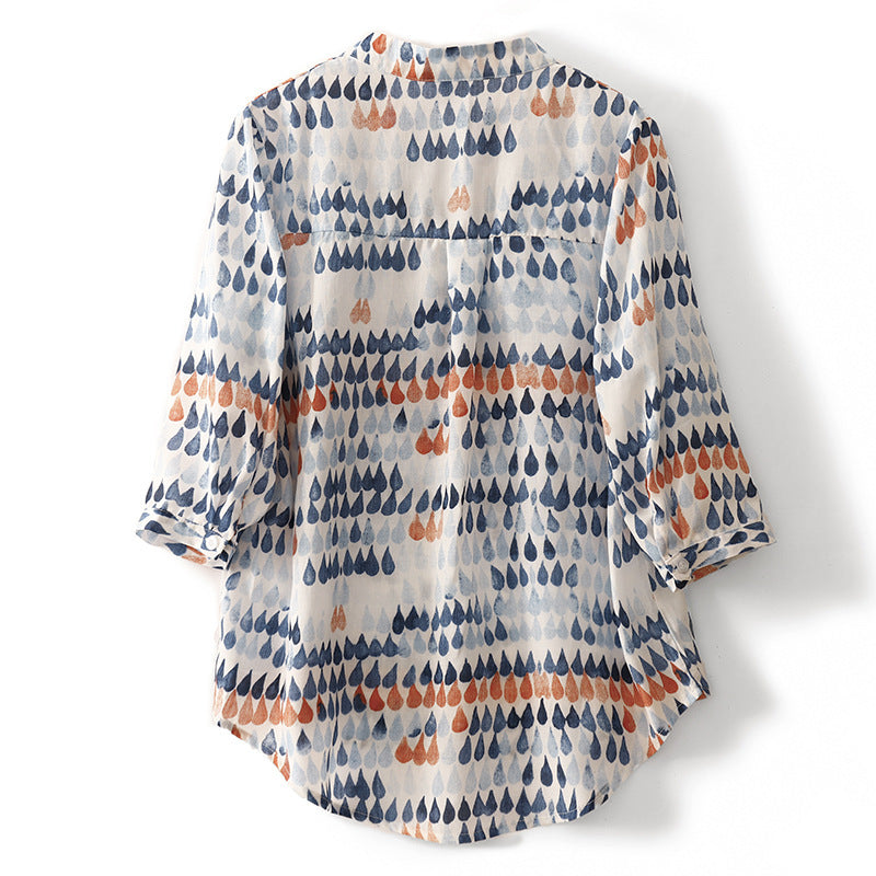 Chiffon Shirt Retro Art Floral Print Lapel Shirt - LODIMAE FASHION