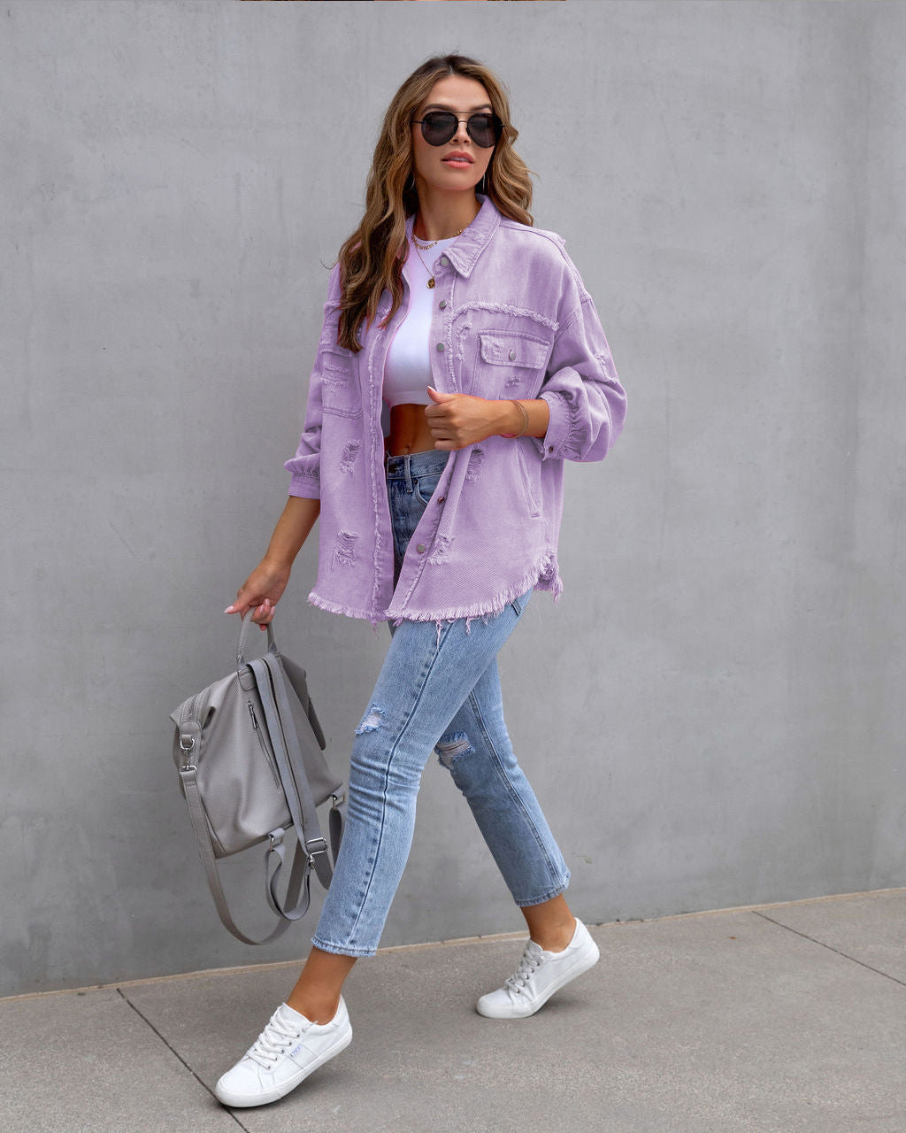 Fashion Ripped Shirt Jacket Female Autumn And Spring Casual Tops Womens Clothing - LODIMAE FASHION