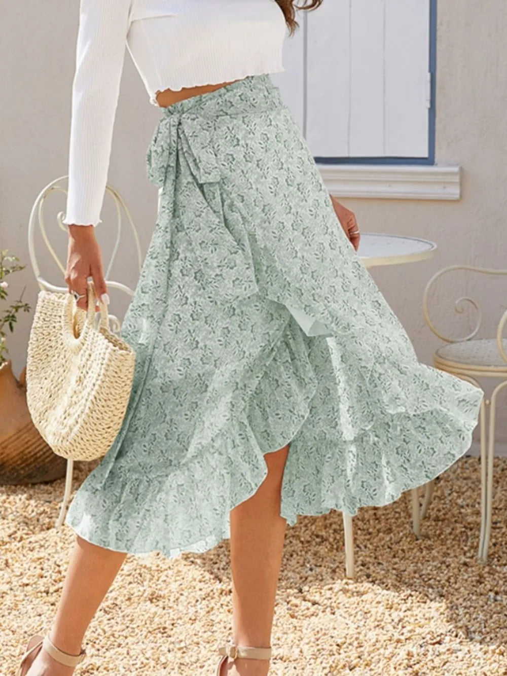Printed Ruffled Midi Skirt - LODIMAE FASHION
