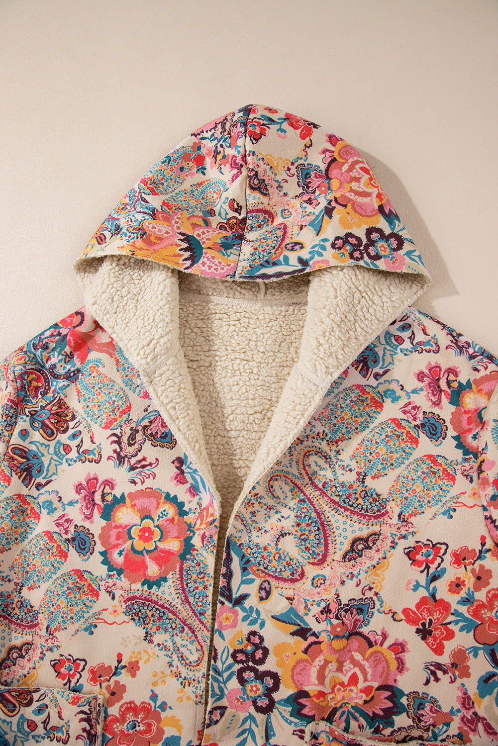 Vintage Paisley Floral Printed Sherpa Lined Hooded Jacket - LODIMAE FASHION