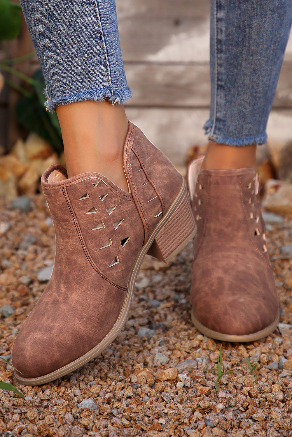 Cut Out Suede Pointed Toe Heeled Ankle Boots - LODIMAE FASHION