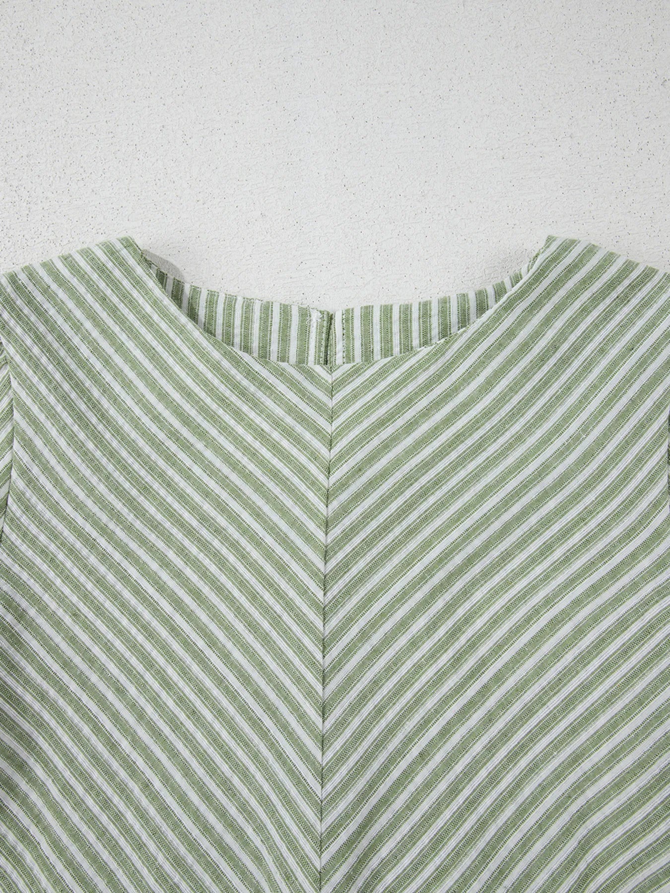 Stripe Textured Round Neck Short Puff Sleeve Blouse - LODIMAE FASHION