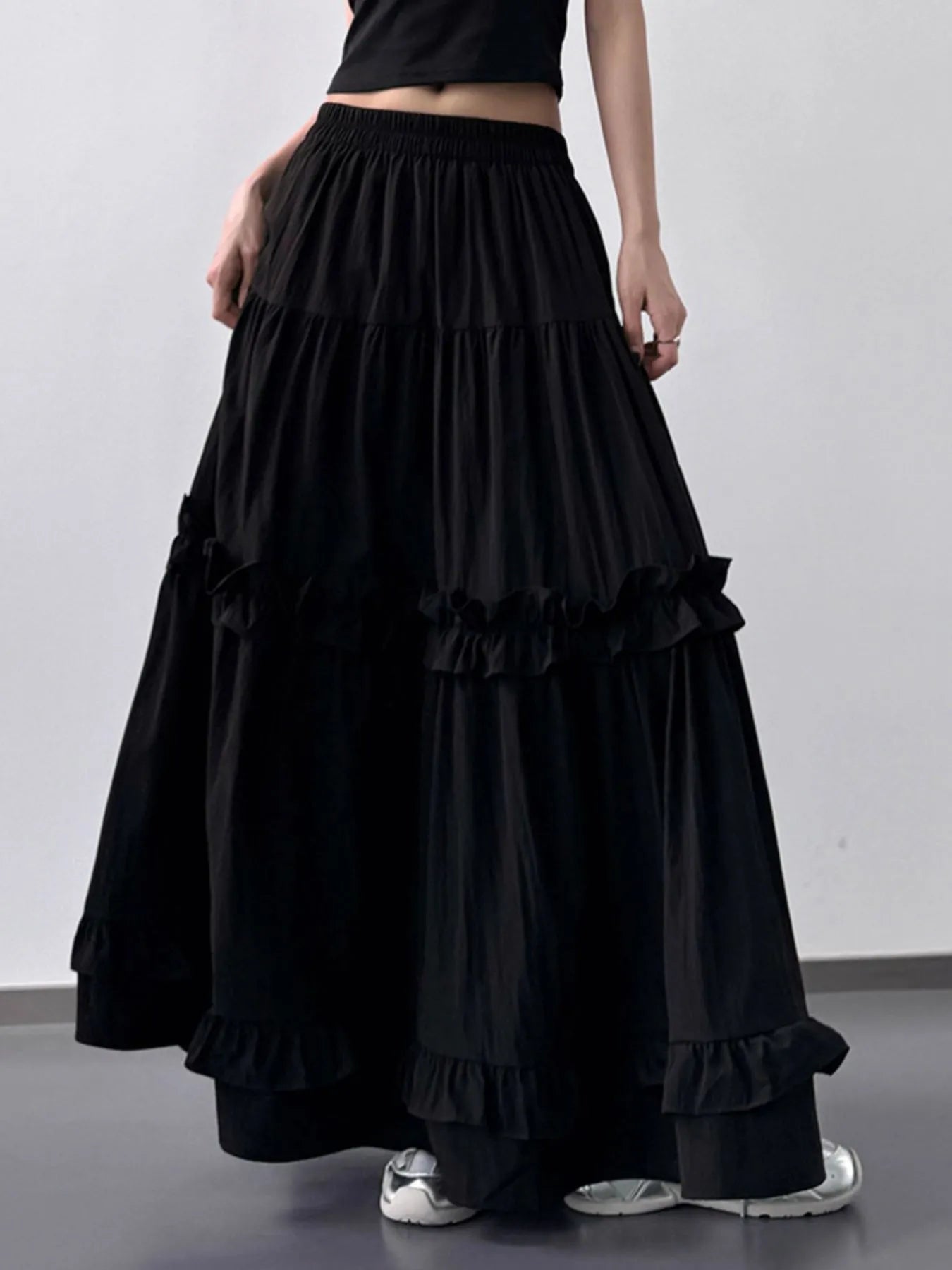 Elastic Waist Ruffle Maxi Skirt - LODIMAE FASHION