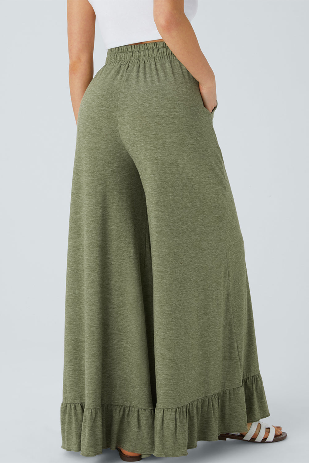 Dune Solid Color Ruffle Hem Wide Leg Pants - LODIMAE FASHION