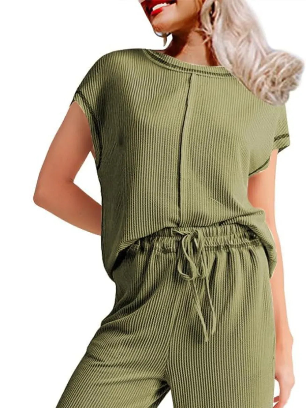 Ribbed Exposed Seam Top and Pants Set - LODIMAE FASHION