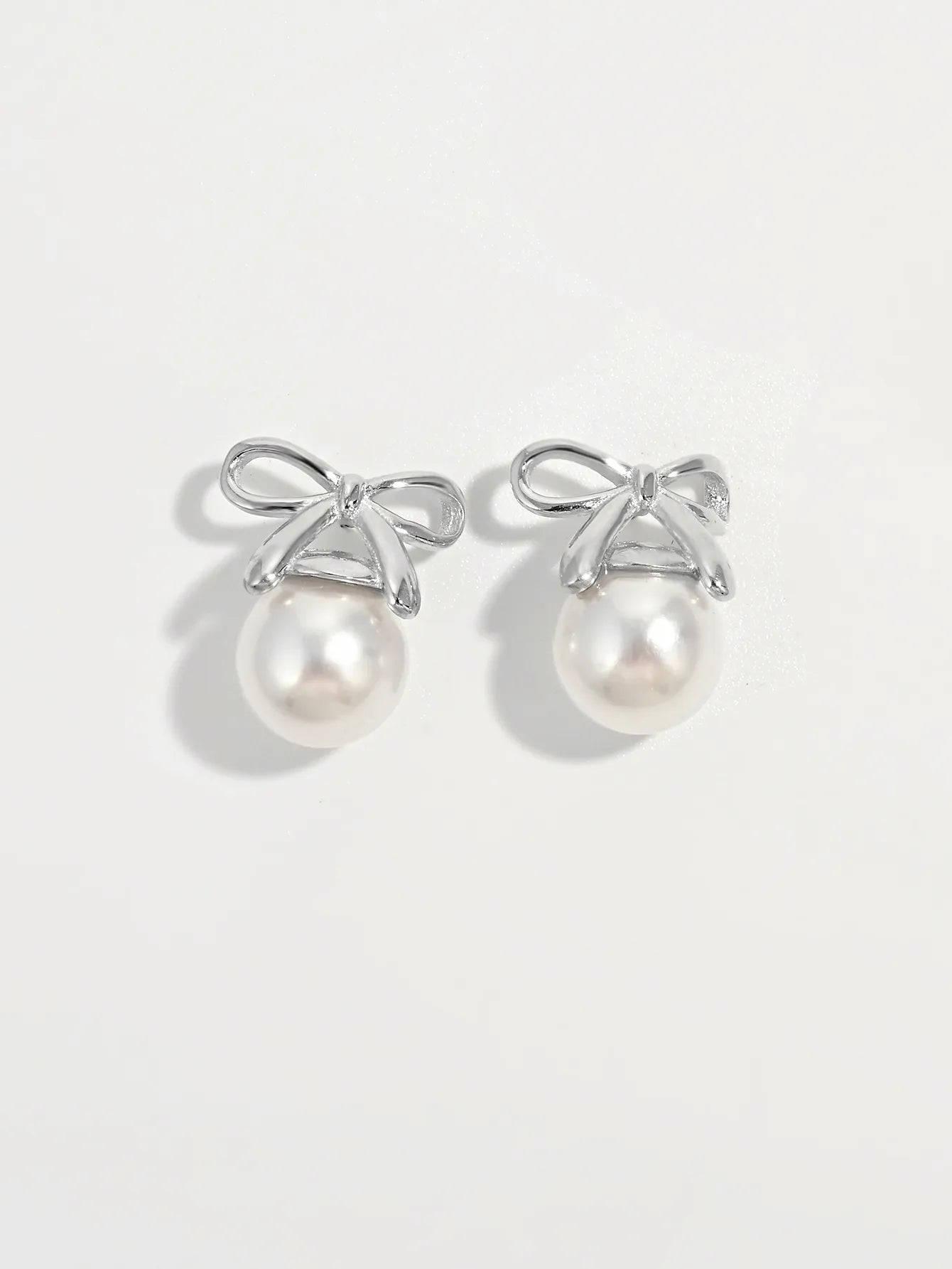 925 Sterling Silver Pearl Bow Earrings - LODIMAE FASHION