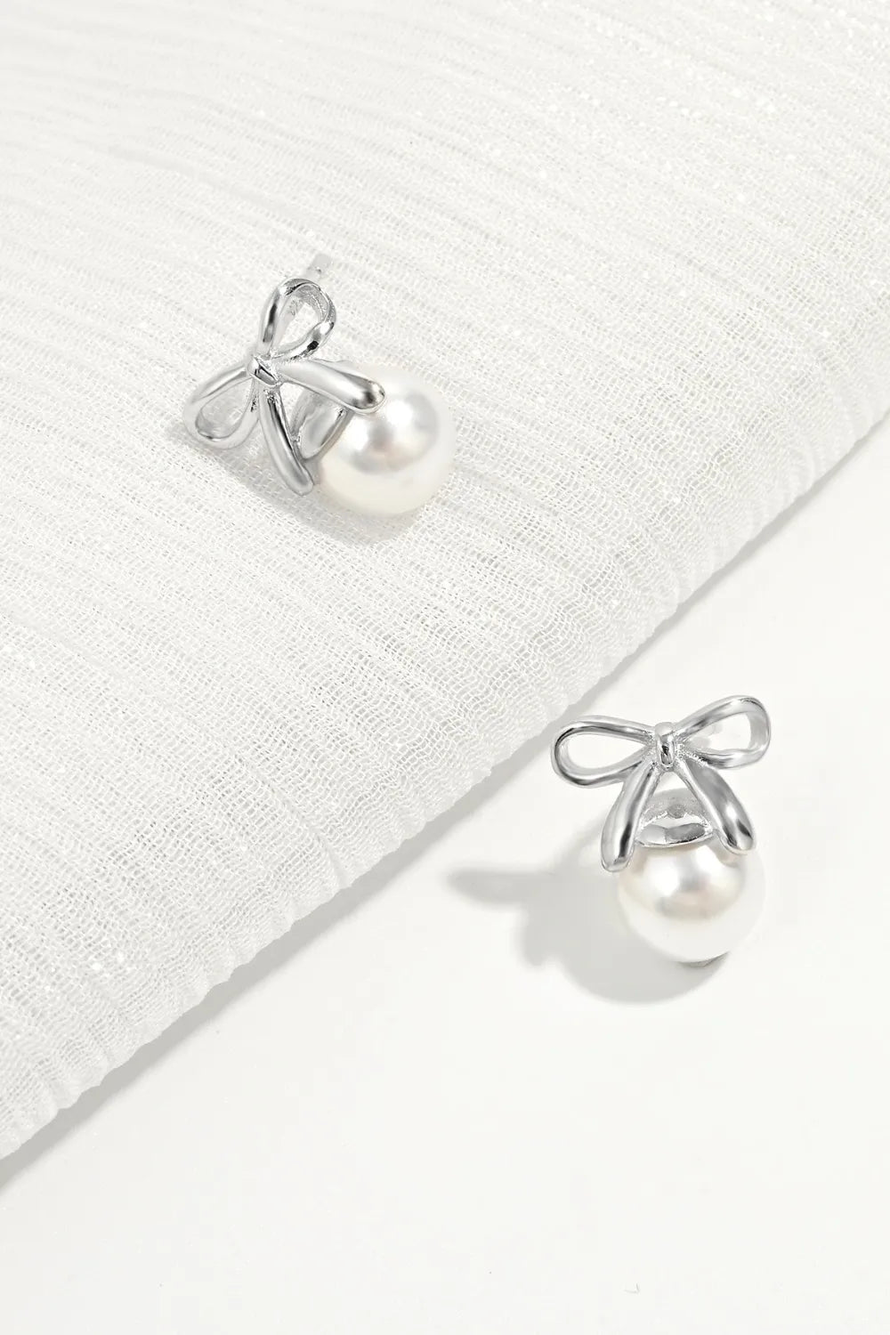 925 Sterling Silver Pearl Bow Earrings - LODIMAE FASHION