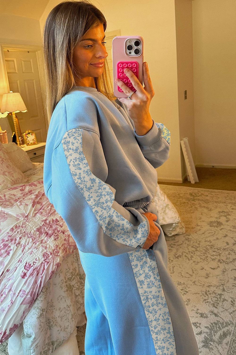Floral Patchwork Pullover and Sweatpants Lounge Set - LODIMAE FASHION