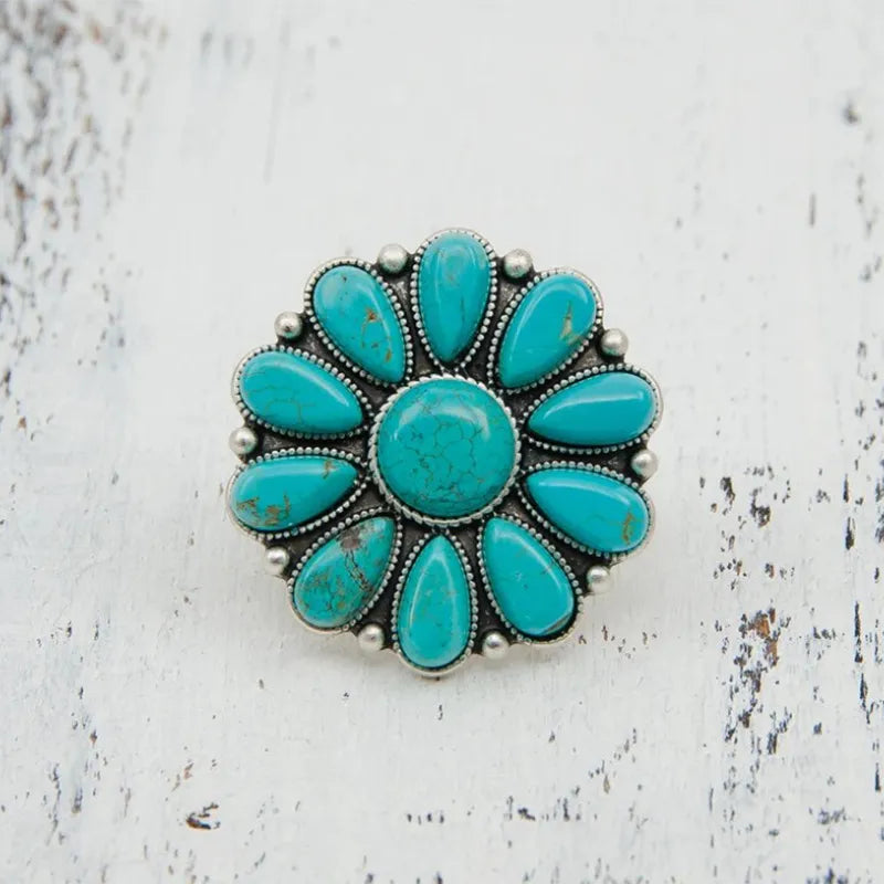 Artificial Turquoise Flower Ring – Vintage Alloy Statement Jewelry - LODIMAE FASHION