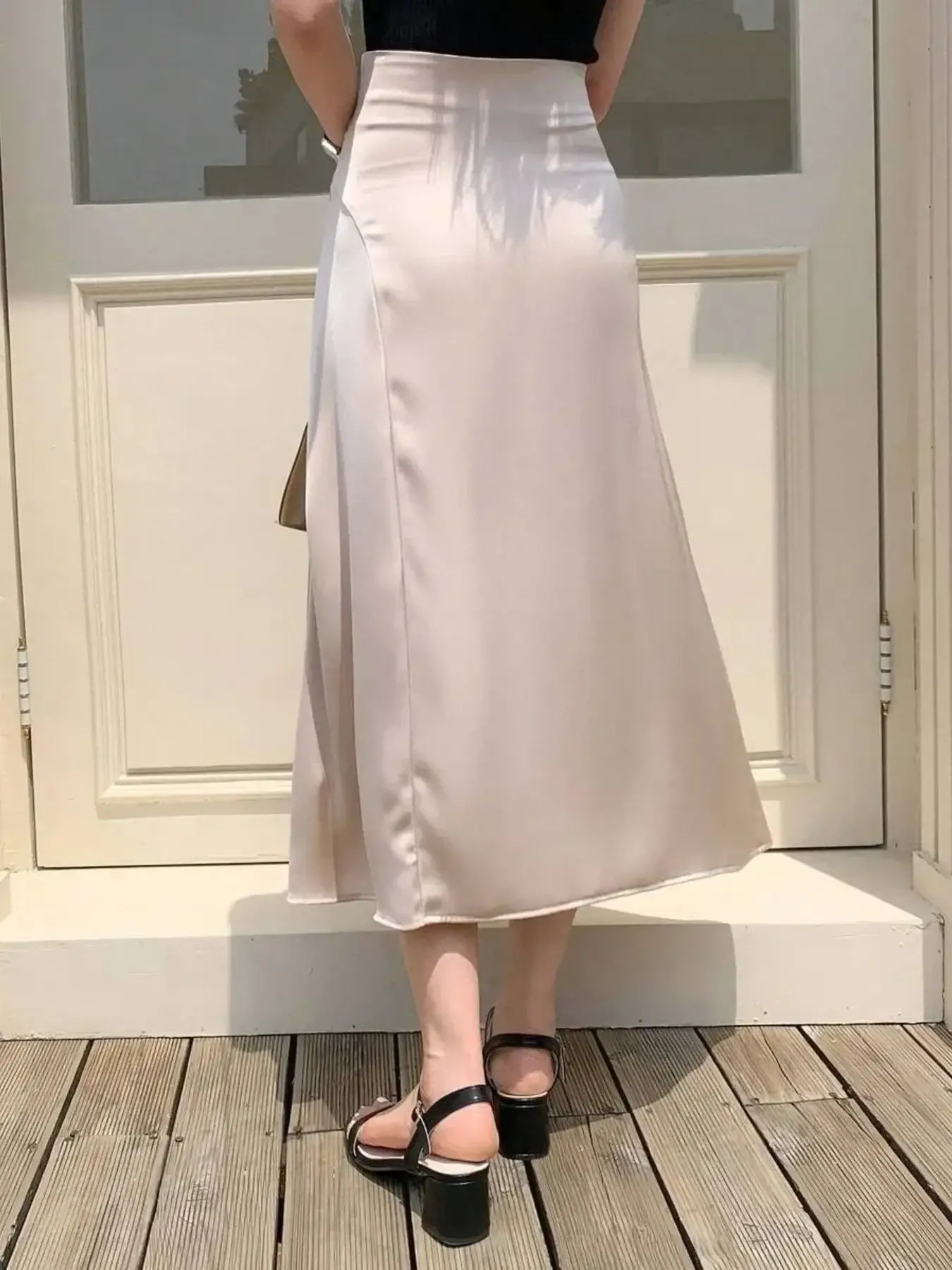 Asymmetric Wrap Midi Skirt with Fluted Hem - LODIMAE FASHION