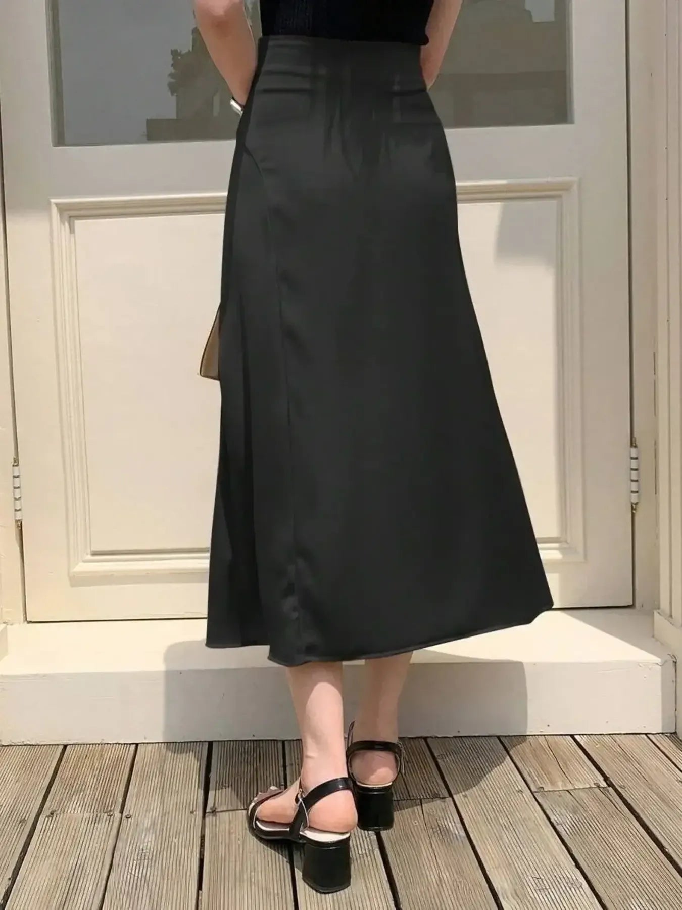 Asymmetric Wrap Midi Skirt with Fluted Hem - LODIMAE FASHION