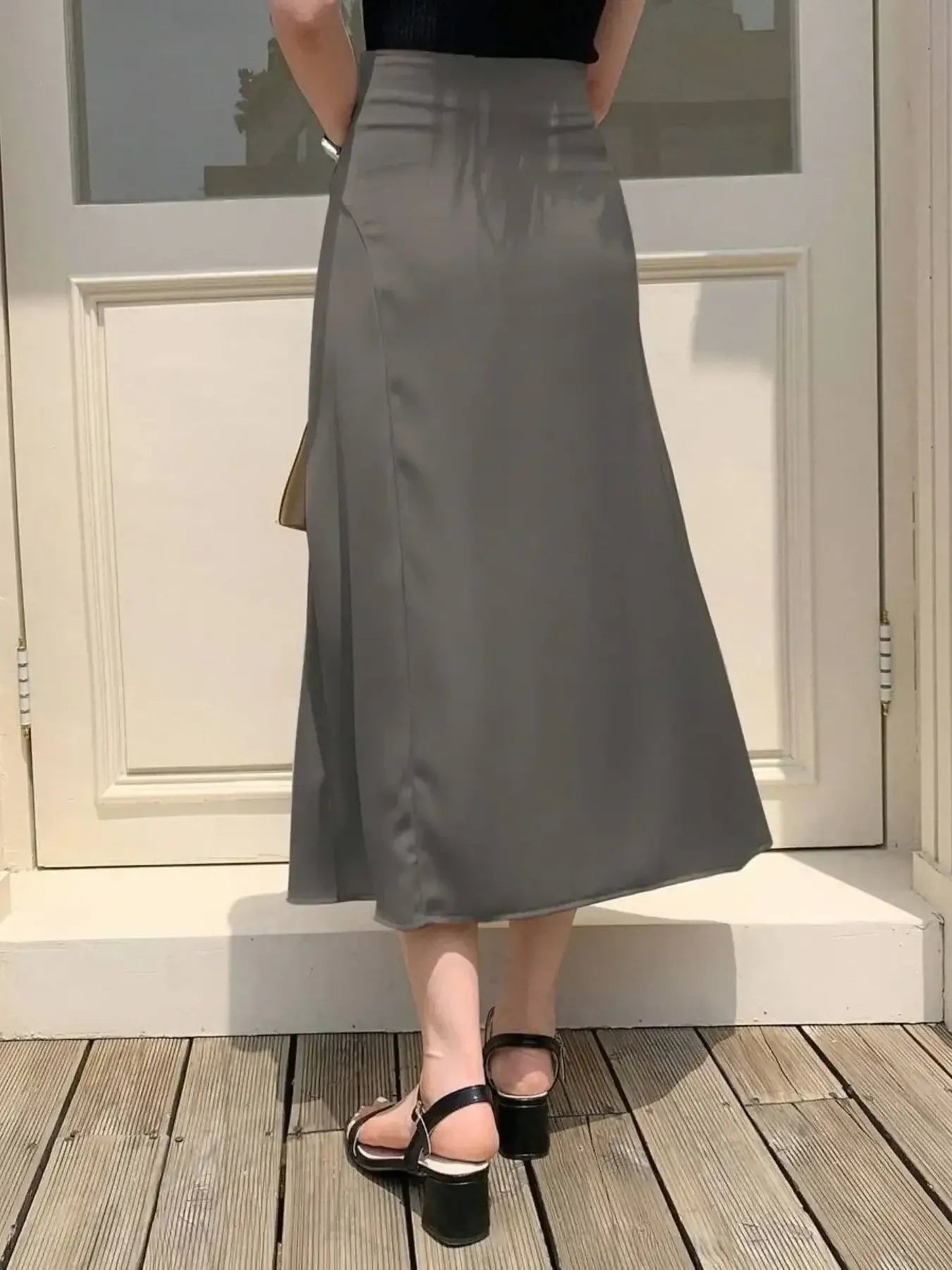 Asymmetric Wrap Midi Skirt with Fluted Hem - LODIMAE FASHION