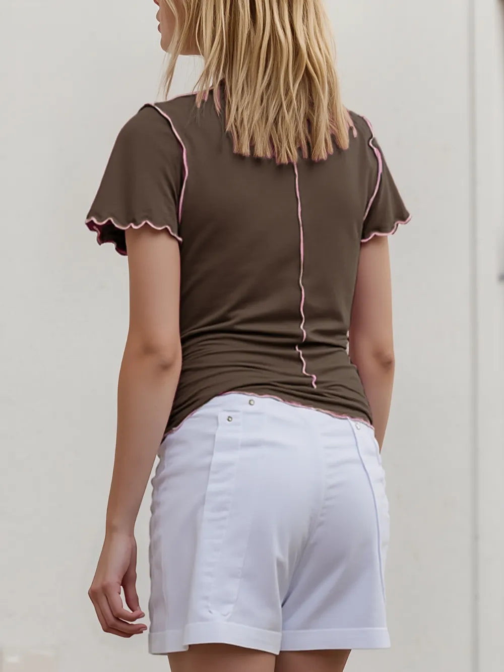 Basic Bae Contrast Trim Mock Neck Short Sleeve T-Shirt - LODIMAE FASHION