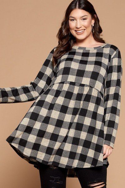 Soft Knit Buffalo Plaid Tunic Top - LODIMAE FASHION