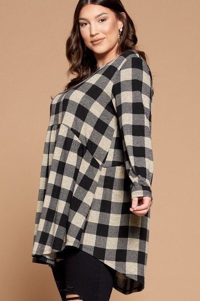 Soft Knit Buffalo Plaid Tunic Top - LODIMAE FASHION