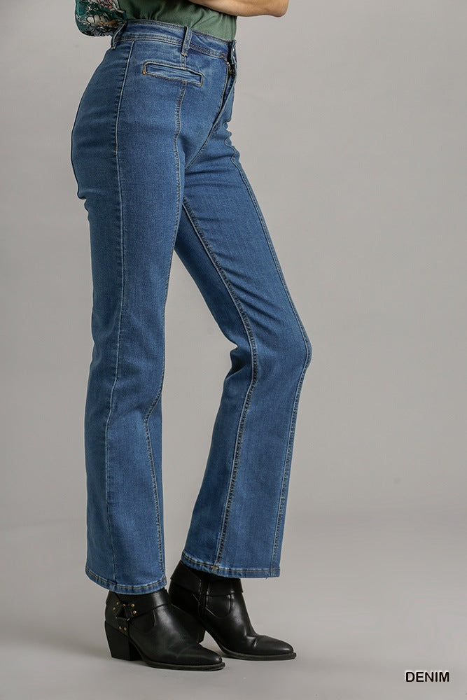 Panel Straight Cut Denim Jeans With Pockets - LODIMAE FASHION