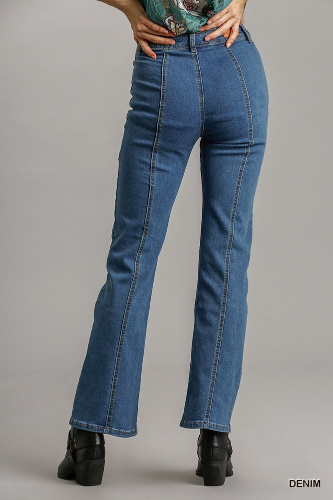 Panel Straight Cut Denim Jeans With Pockets - LODIMAE FASHION