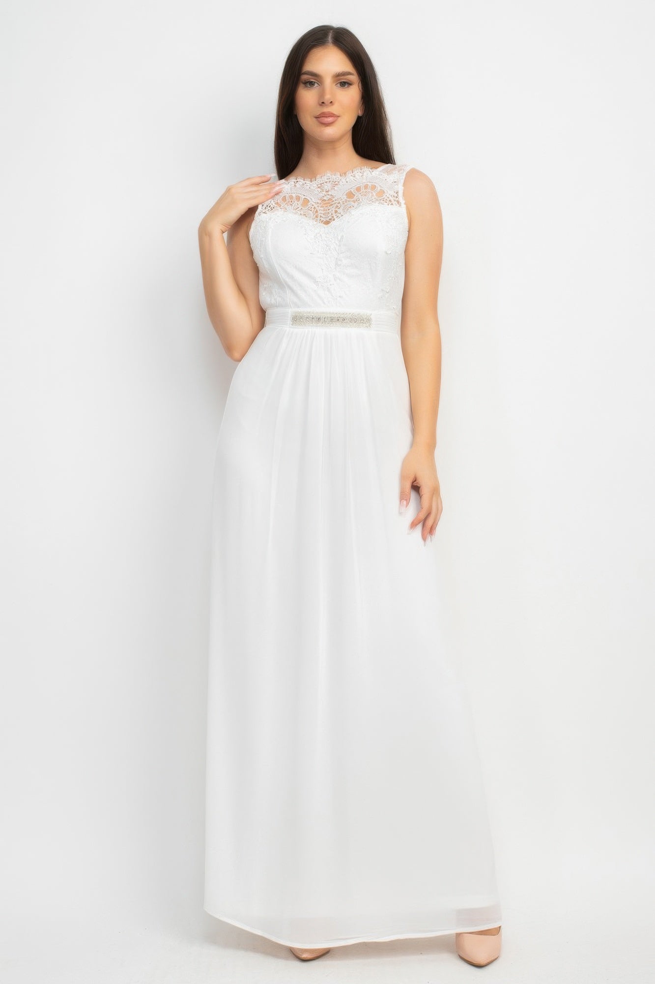 Jewel Waist-tie Lace Maxi Dress - LODIMAE FASHION