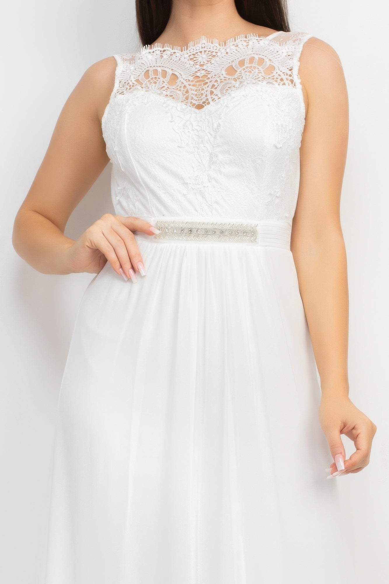 Jewel Waist-tie Lace Maxi Dress - LODIMAE FASHION