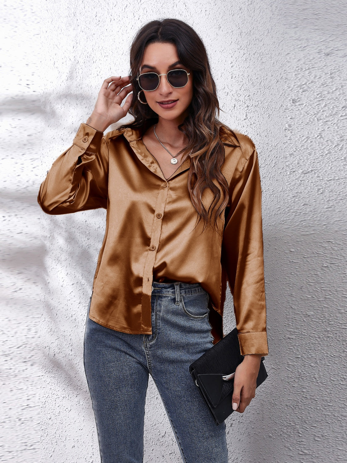 Collared Neck Buttoned Long Sleeve Shirt - LODIMAE FASHION