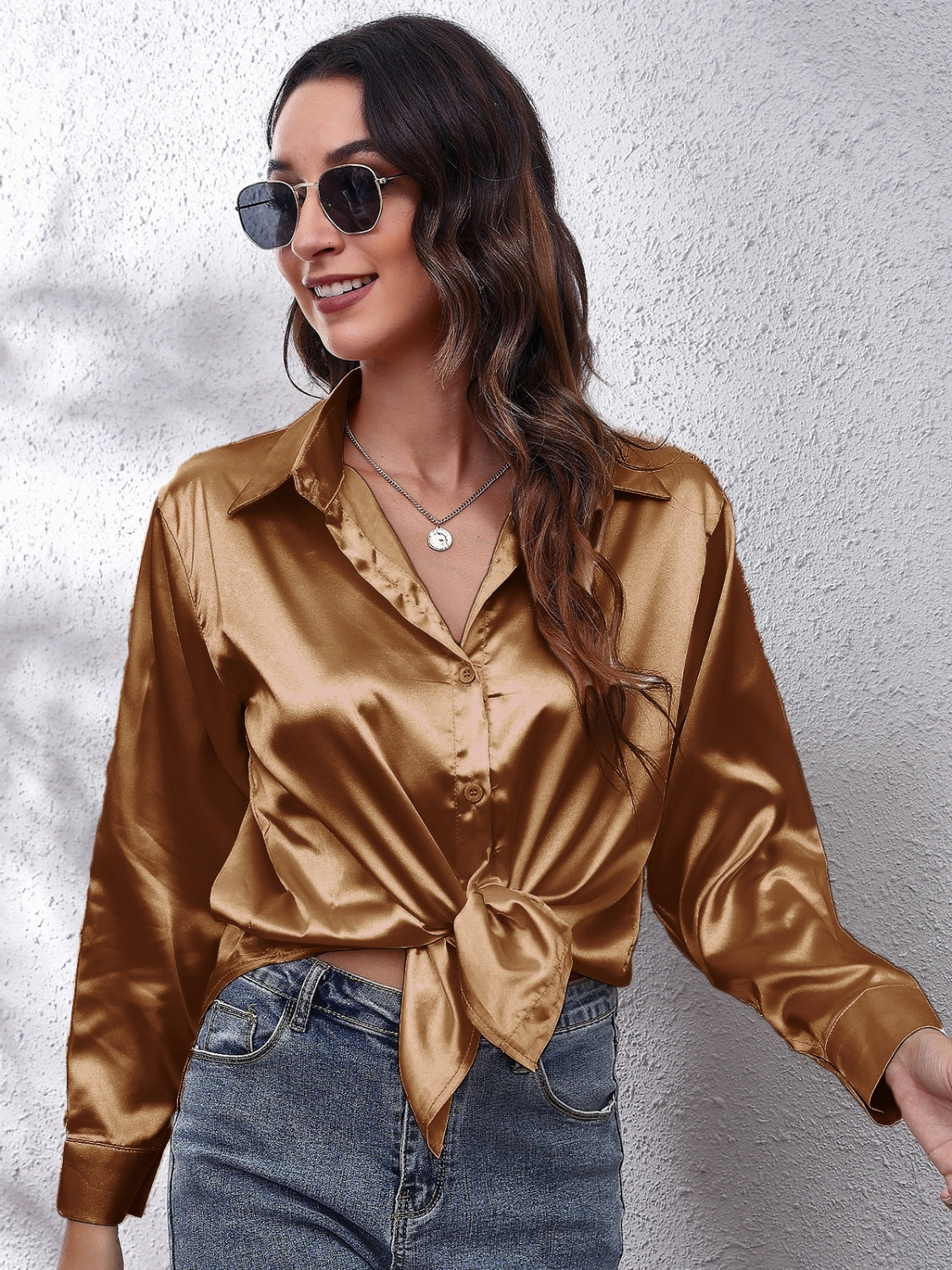 Collared Neck Buttoned Long Sleeve Shirt - LODIMAE FASHION