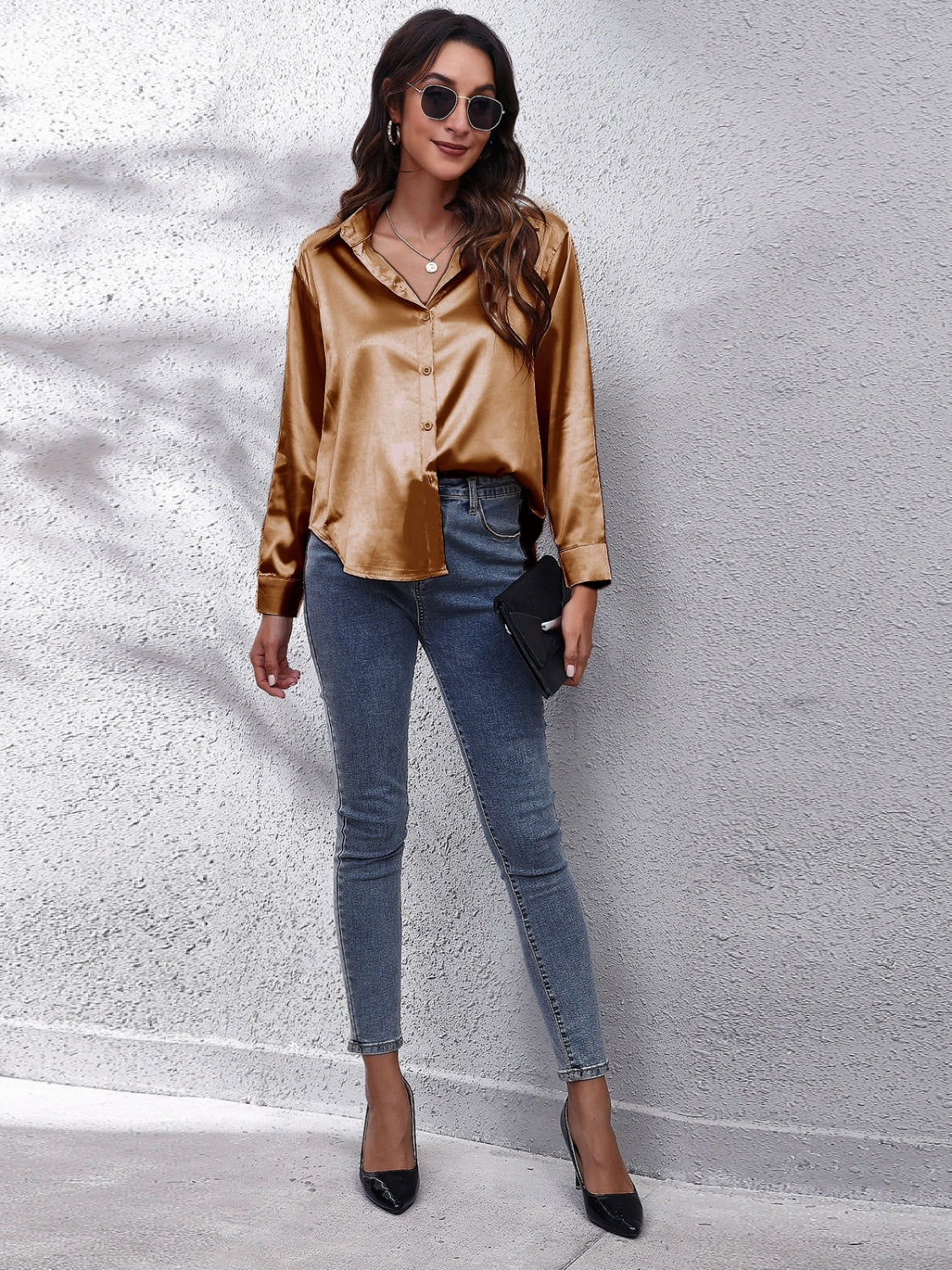 Collared Neck Buttoned Long Sleeve Shirt - LODIMAE FASHION