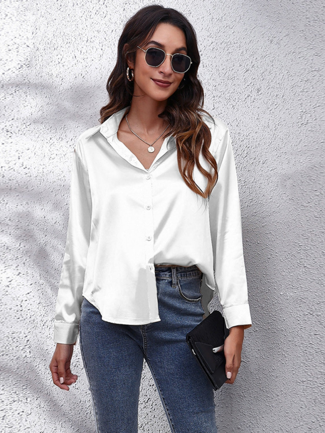 Collared Neck Buttoned Long Sleeve Shirt - LODIMAE FASHION