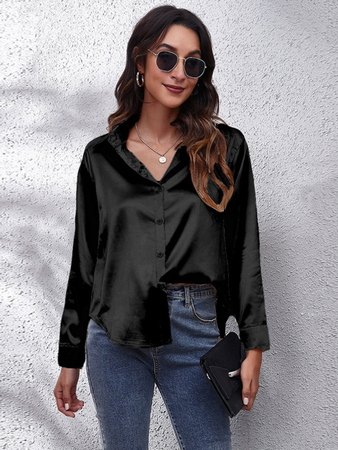 Collared Neck Buttoned Long Sleeve Shirt - LODIMAE FASHION