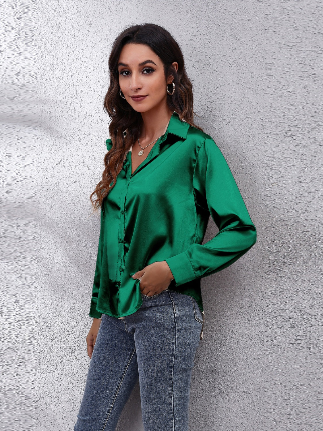 Collared Neck Buttoned Long Sleeve Shirt - LODIMAE FASHION