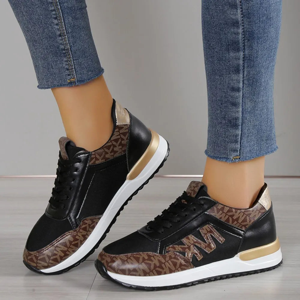 Contrast Lace Up Round Toe Sneakers - LODIMAE FASHION