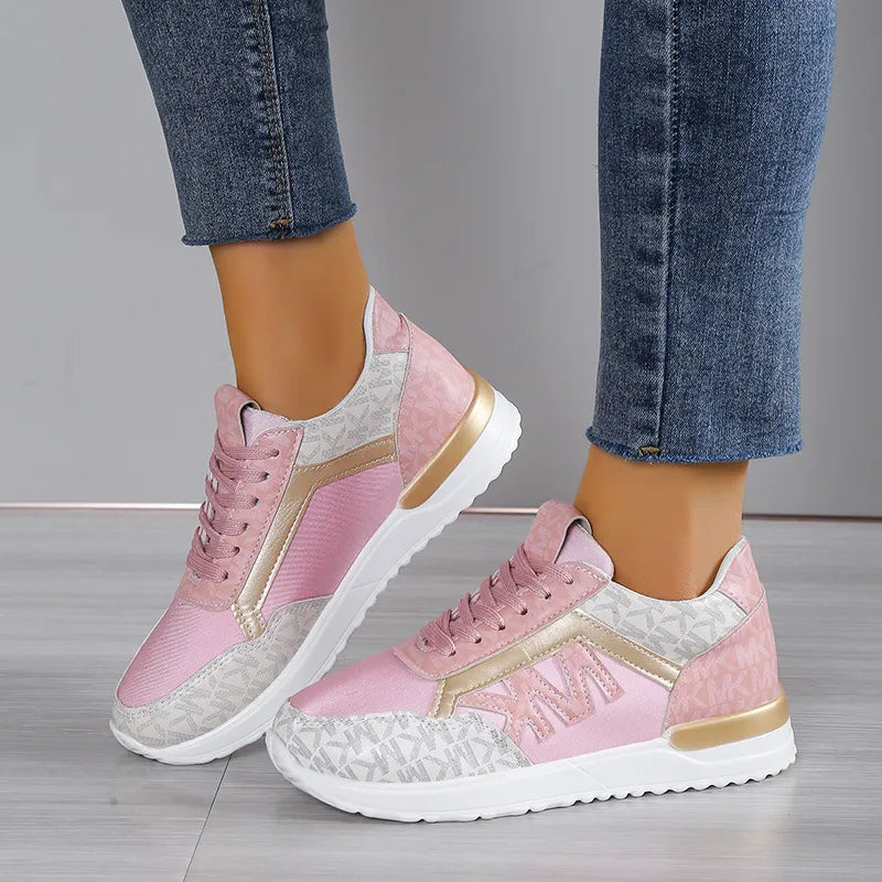Contrast Lace Up Round Toe Sneakers - LODIMAE FASHION