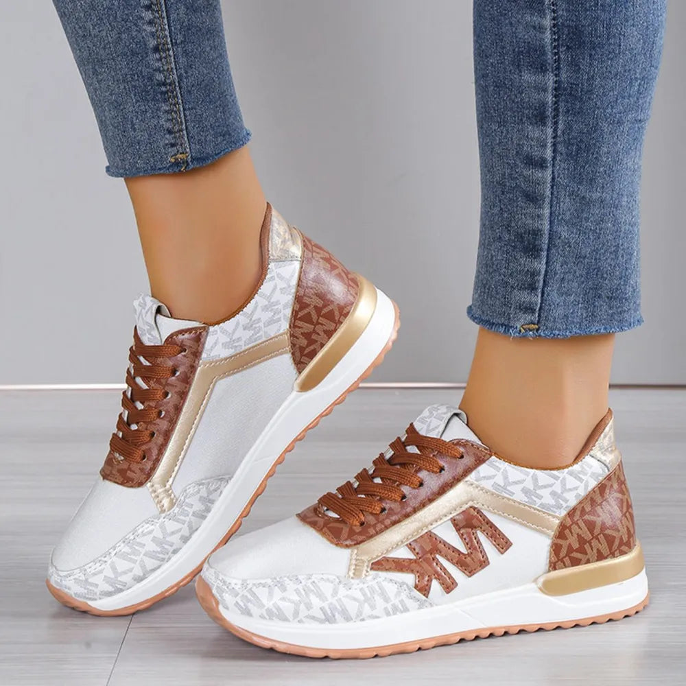 Contrast Lace Up Round Toe Sneakers - LODIMAE FASHION