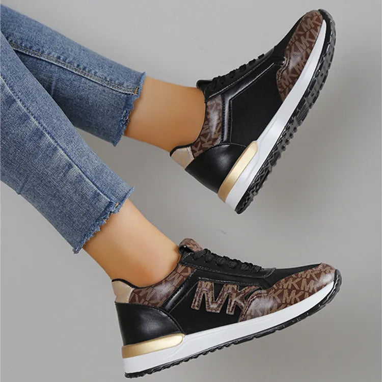 Contrast Lace Up Round Toe Sneakers - LODIMAE FASHION