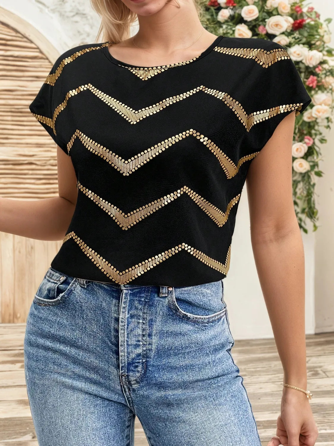 Contrast Round Neck Short Sleeve T-Shirt - LODIMAE FASHION