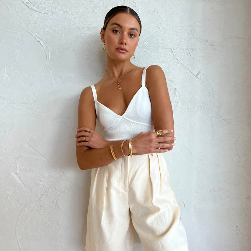 Cotton-Linen Vest and Shorts Two-Piece Set - LODIMAE FASHION