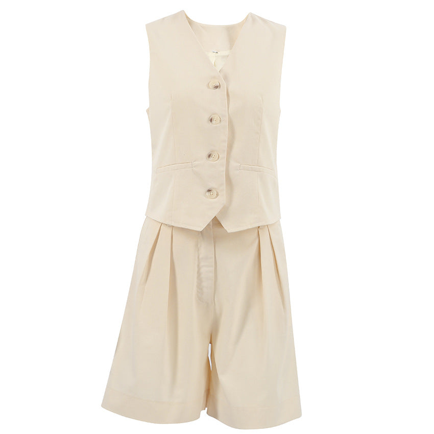 Cotton-Linen Vest and Shorts Two-Piece Set - LODIMAE FASHION