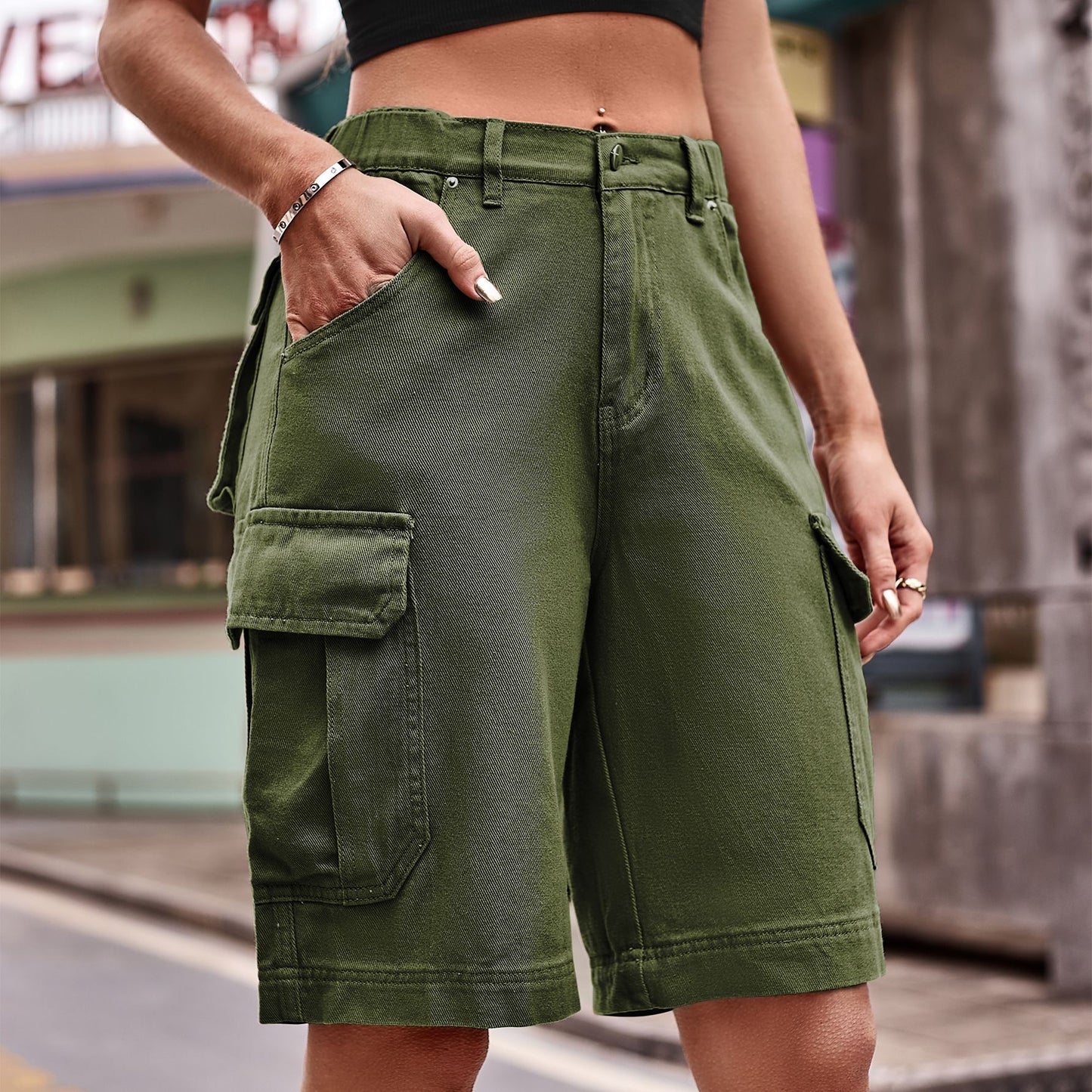Denim Cargo Shorts with Pockets - LODIMAE FASHION